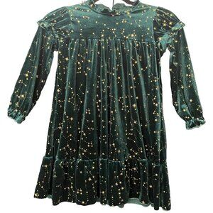 ODASDO Girl dress Green Stars Gold Button 5-6 Years Stretch